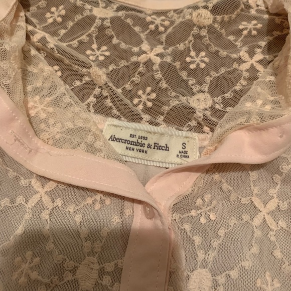 Abercrombie and Fitch Pink Sheer Lace Button Down - Picture 3 of 5